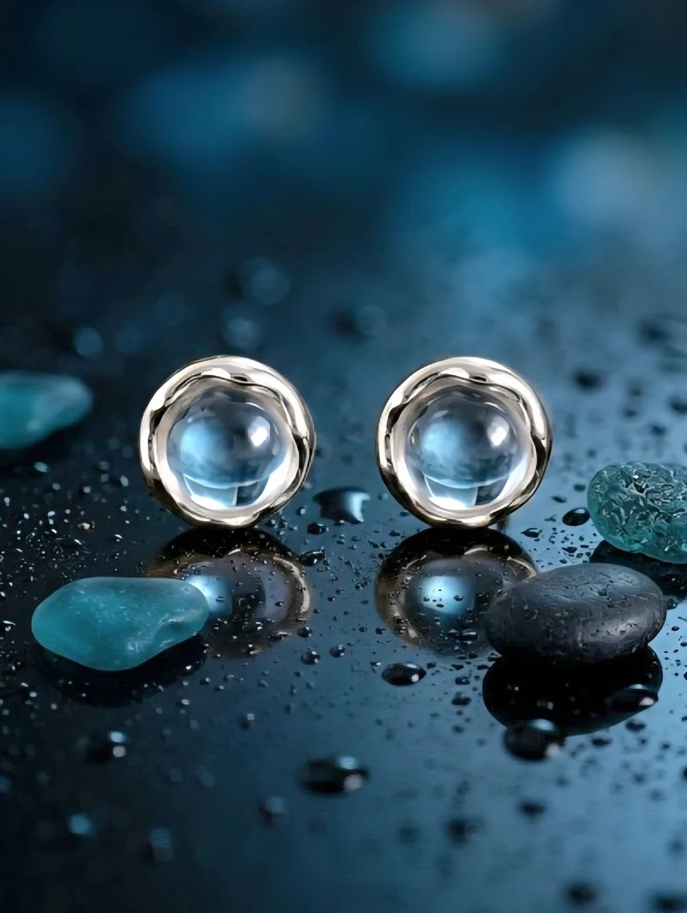 Moonstone Iridescent Crystal Stud Earrings 14K Gold Plated Hypoallergenic NWT